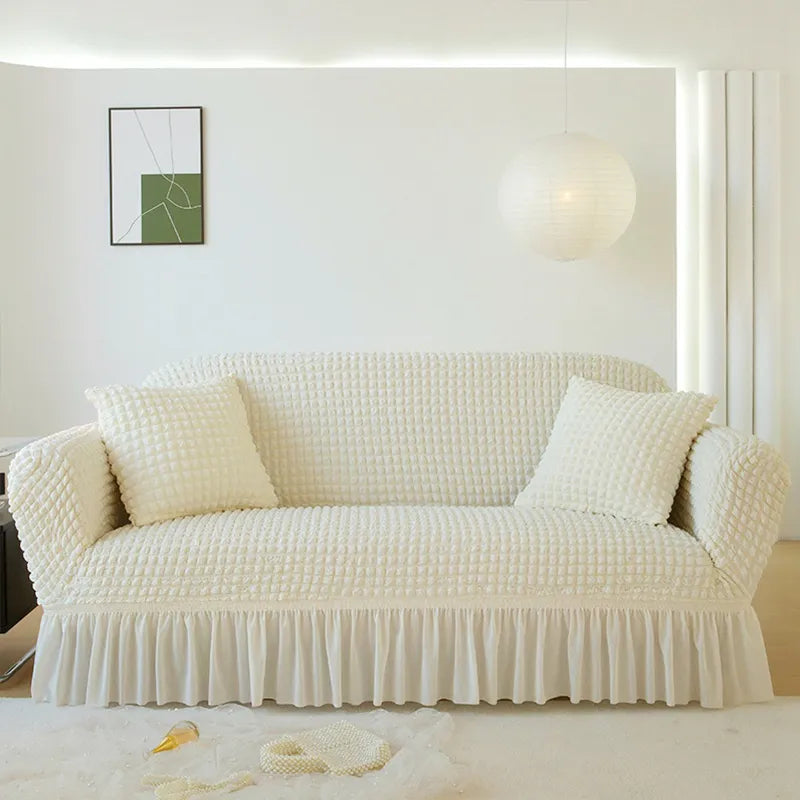 Turkish Bubble Frill Sofa Covers : Cream
