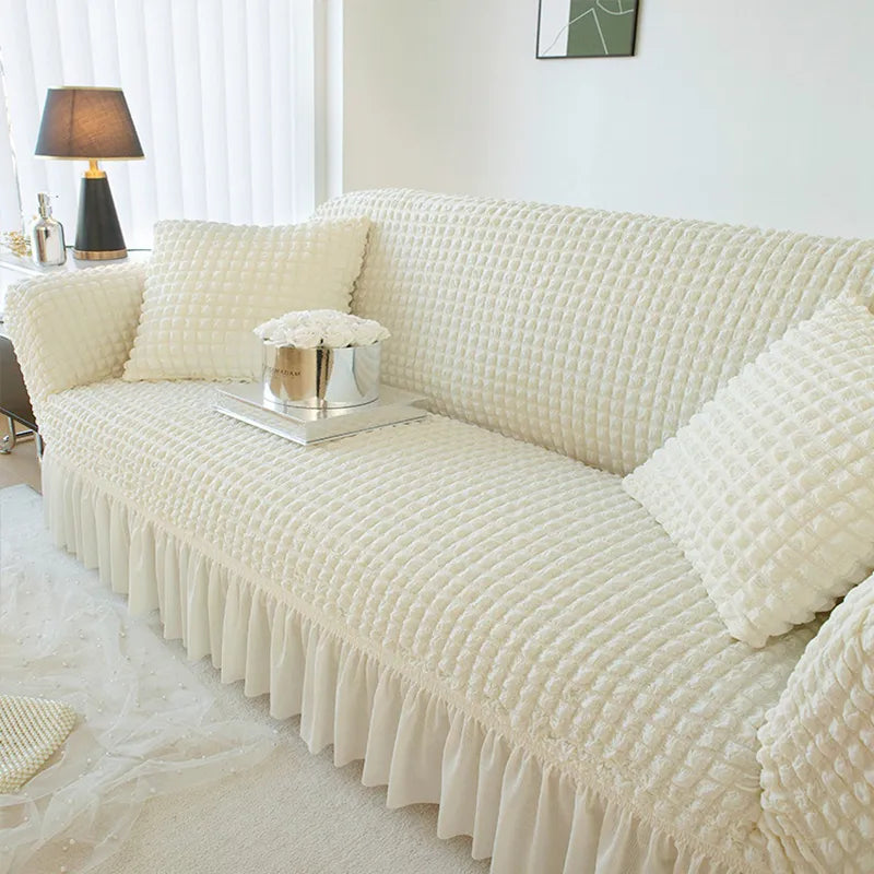 Turkish Bubble Frill Sofa Covers : Cream