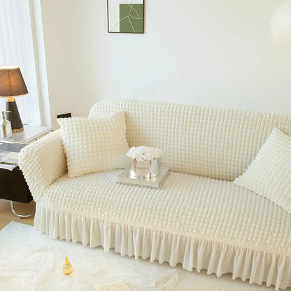 Turkish Bubble Frill Sofa Covers : Cream