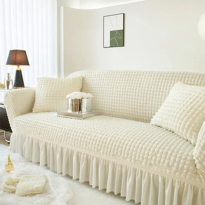 Turkish Bubble Frill Sofa Covers : Cream