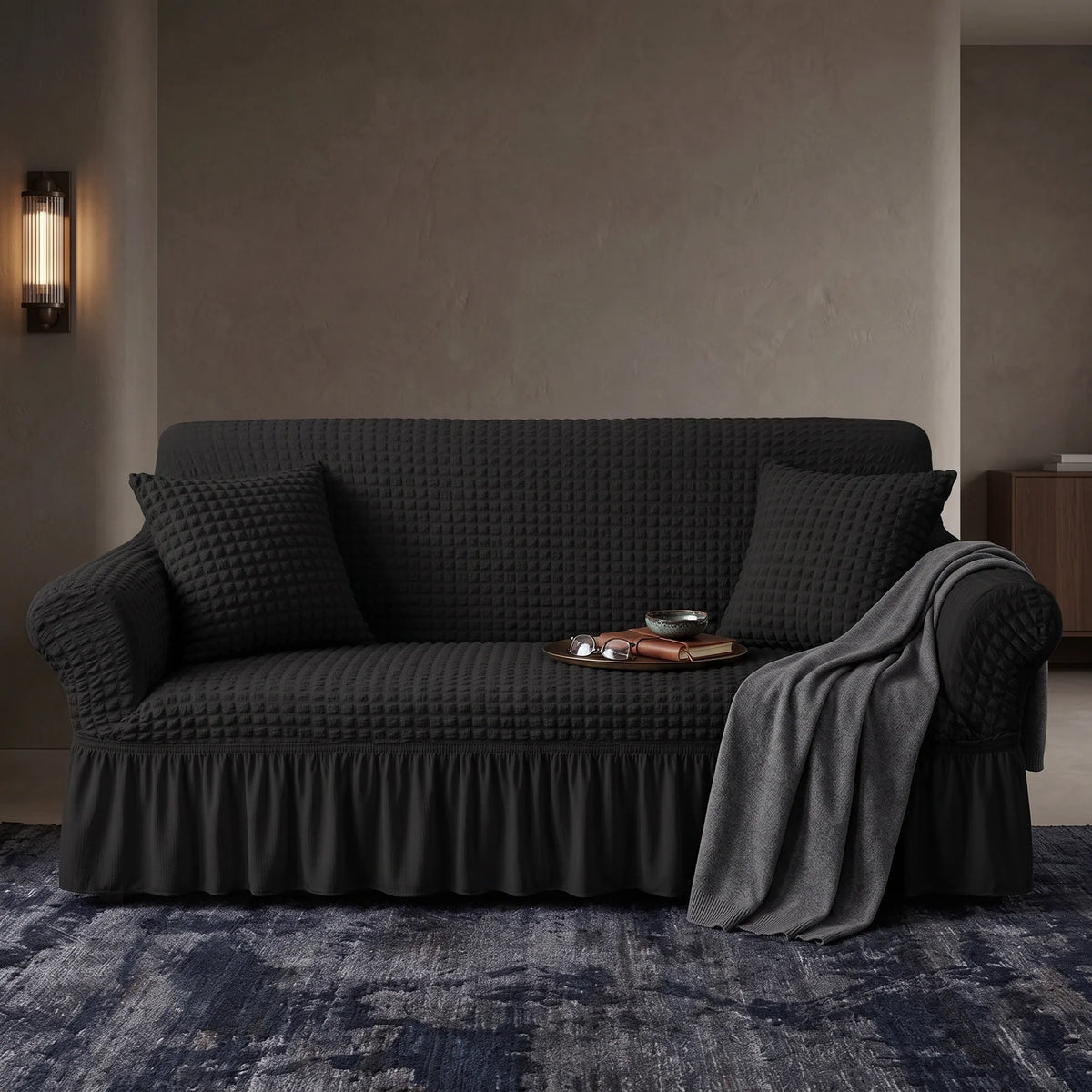 2025 Turkish Bubble Frill Sofa Covers : Black
