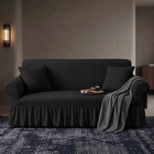 2025 Turkish Bubble Frill Sofa Covers : Black