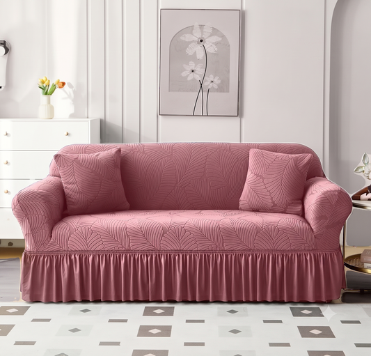 Premium Pink Frill Sofa Cover – Stretchable, Washable & Elegant Sofa Protector