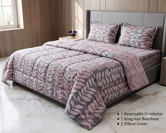 4-Piece Double Bed Comforter Set - Gray White Peach