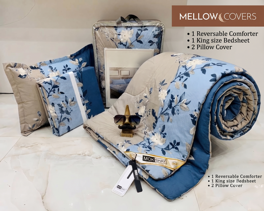 4-Piece Double Bed Comforter Set - Blue Beige