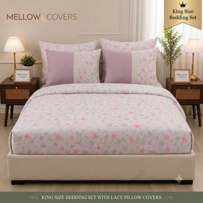 King Size 250TC Pure Cotton Bedsheet Set - Pink Cream
