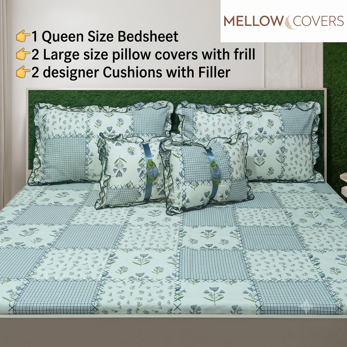 Floral 5-Piece Bedding Set - Cream Square