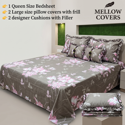 Floral 5-Piece Bedding Set - Gray Pink
