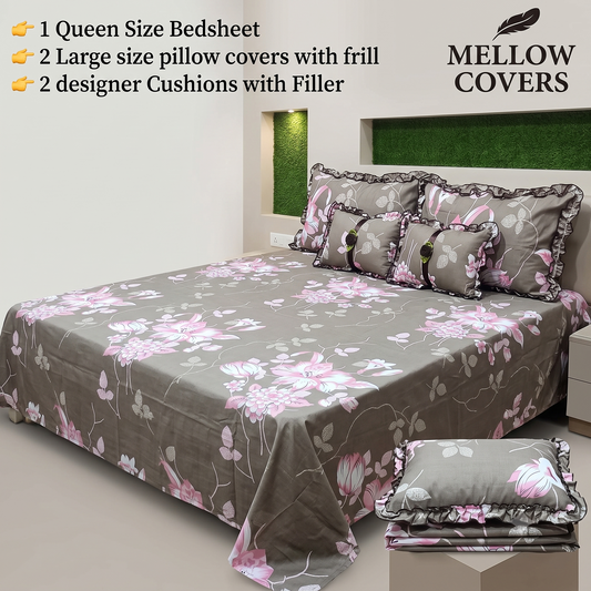 Floral 5-Piece Bedding Set - Gray Pink