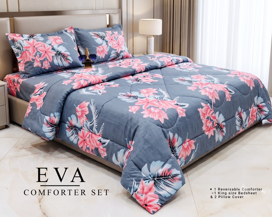 4-Piece Double Bed Comforter Set - Gray Pink