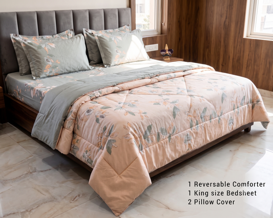 4-Piece Double Bed Comforter Set - Peach Gray