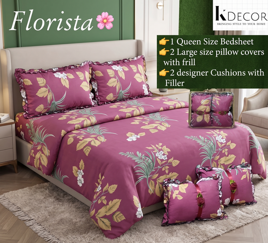 Floral 5-Piece Bedding Set - Pink
