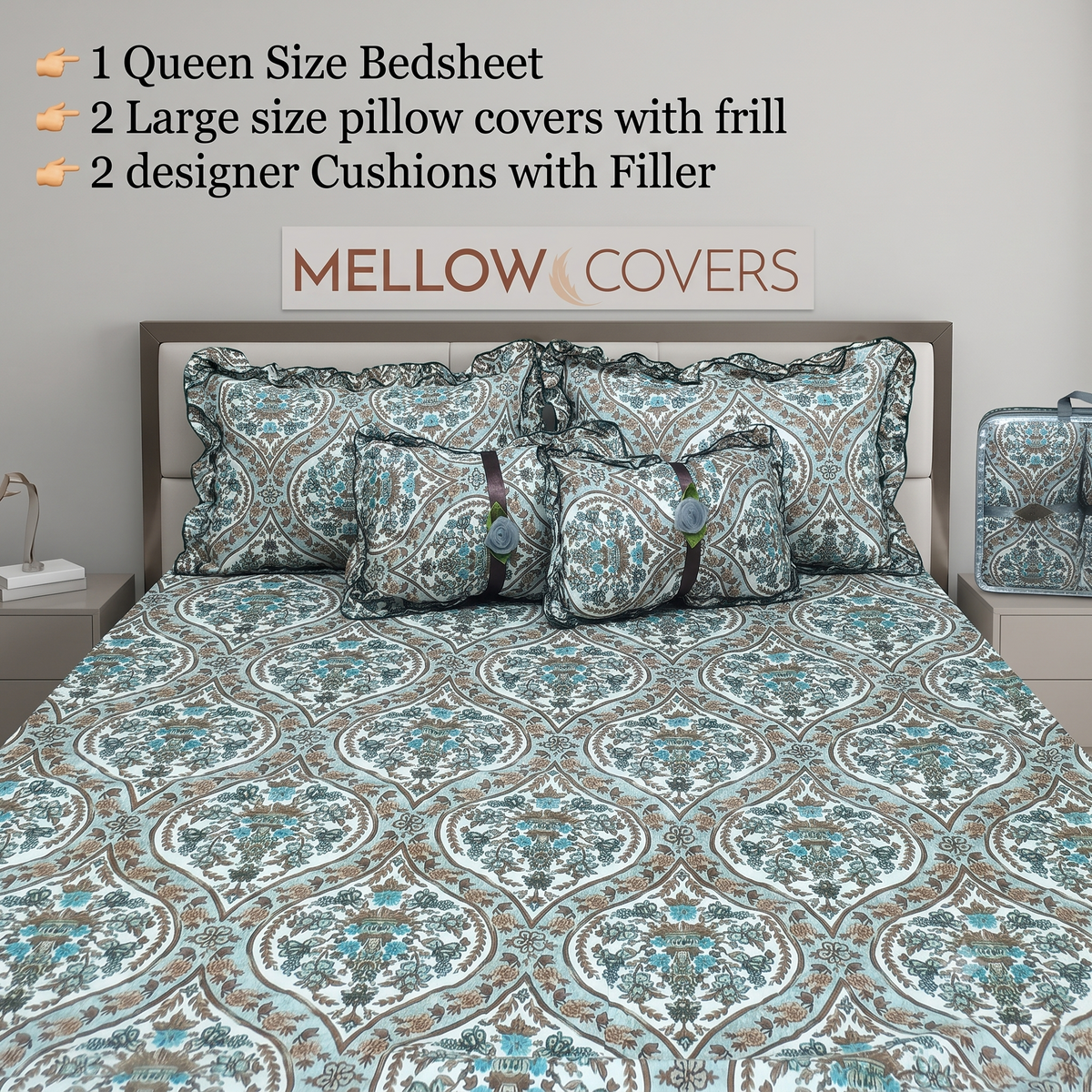 Floral 5-Piece Bedding Set - Sea Green Flower