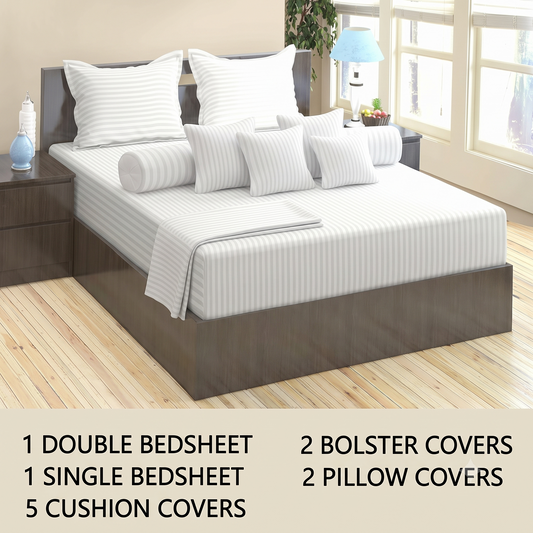 Stripes 11-Piece Combo of Double Bedding Set and Diwan Set- White