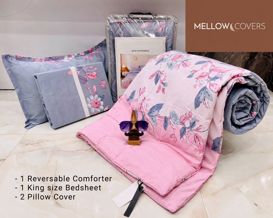4-Piece Double Bed Comforter Set - Pink Gray