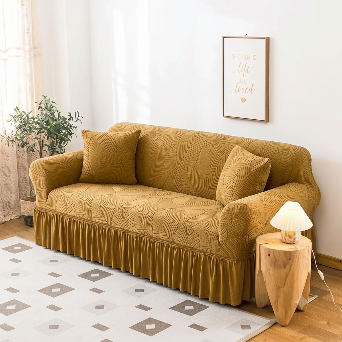 Premium Brown Frill Sofa Cover – Stretchable, Washable & Elegant Sofa Protector