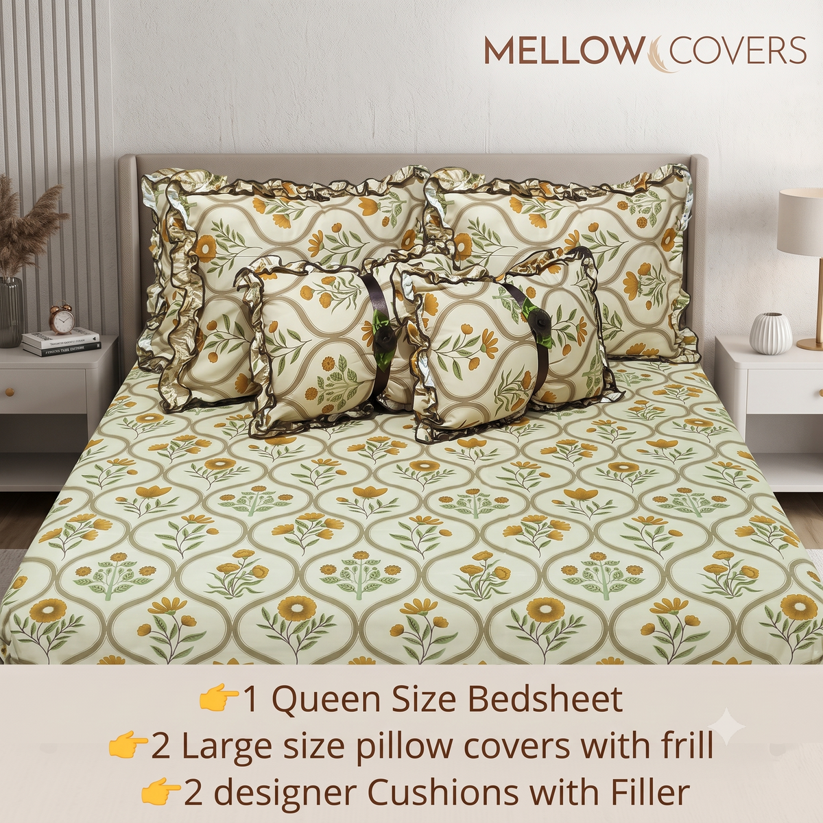 Floral 5-Piece Bedding Set - Cream