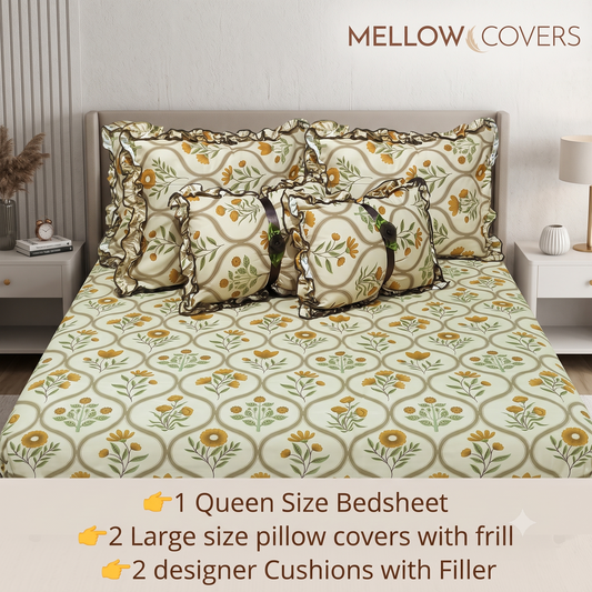 Floral 5-Piece Bedding Set - Cream