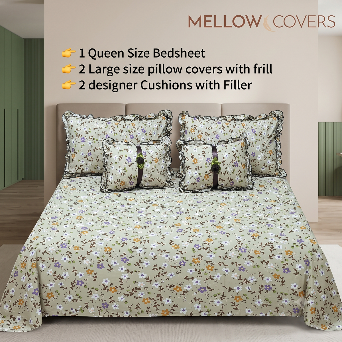 Floral 5-Piece Bedding Set - Gray Flower