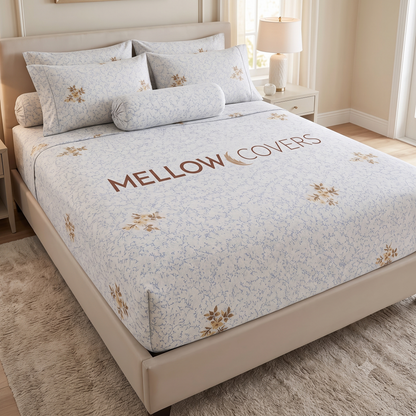 King Size 250TC Pure Cotton Bedsheet Set - Gray Shade Cream