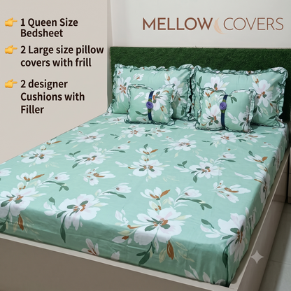Floral 5-Piece Bedding Set - Sea Green