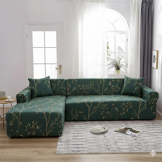 MellowCovers Green Floral Strechable Sofa Cover