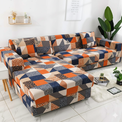 L Shape MellowCovers Prism Orange Strechable Sofa Cover