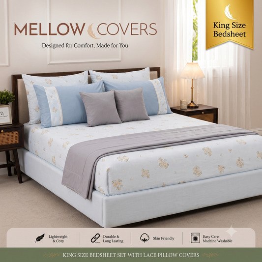 King Size 250TC Pure Cotton Bedsheet Set - Gray Cream