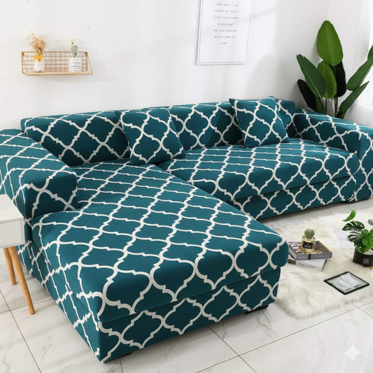 L Shape MellowCovers Blue Diamond Strechable Sofa Cover