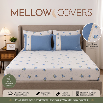 King Size 250TC Pure Cotton Bedsheet Set - Blue Cream