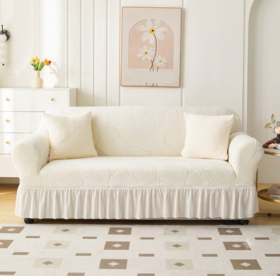 Premium Cream Frill Sofa Cover – Stretchable, Washable & Elegant Sofa Protector
