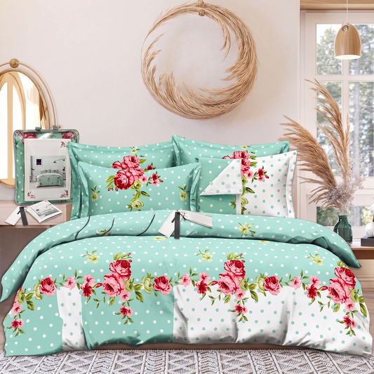 4-Piece Double Bed Comforter Set - Sea Green White