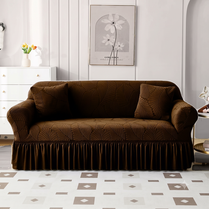 Premium Dark Brown Frill Sofa Cover – Stretchable, Washable & Elegant Sofa Protector