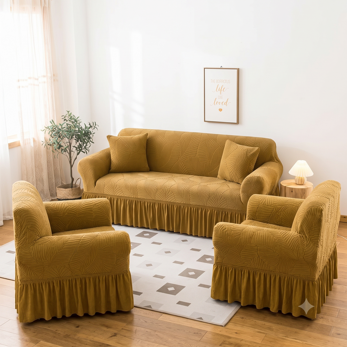 Premium Brown Frill Sofa Cover – Stretchable, Washable & Elegant Sofa Protector