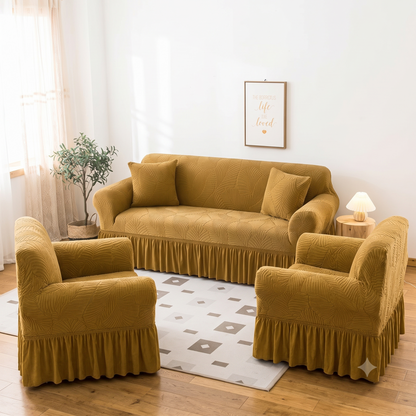 Premium Brown Frill Sofa Cover – Stretchable, Washable & Elegant Sofa Protector