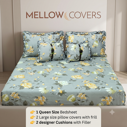 Floral 5-Piece Bedding Set - Gray Yellow