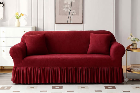 Premium Mehroon  Frill Sofa Cover – Stretchable, Washable & Elegant Sofa Protector