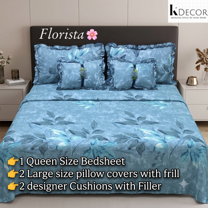 Floral 5-Piece Bedding Set - Teal