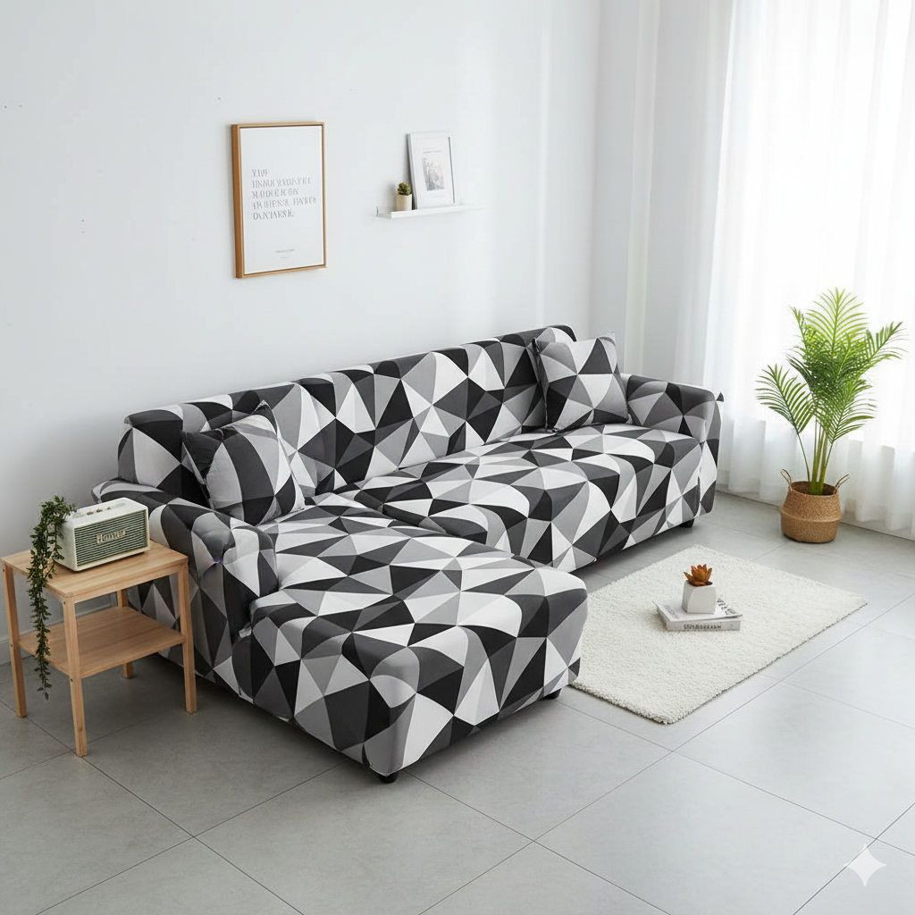 L shape MellowCovers Black Multi Strechable Sofa Cover