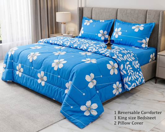 4-Piece Double Bed Comforter Set - Blue