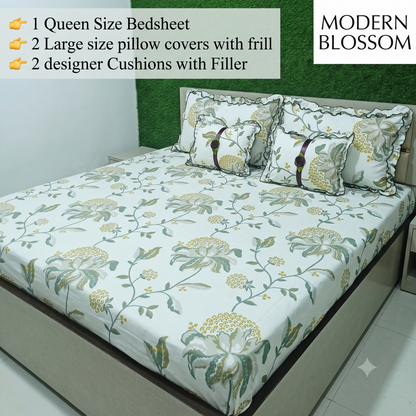 Floral 5-Piece Bedding Set - Light Green