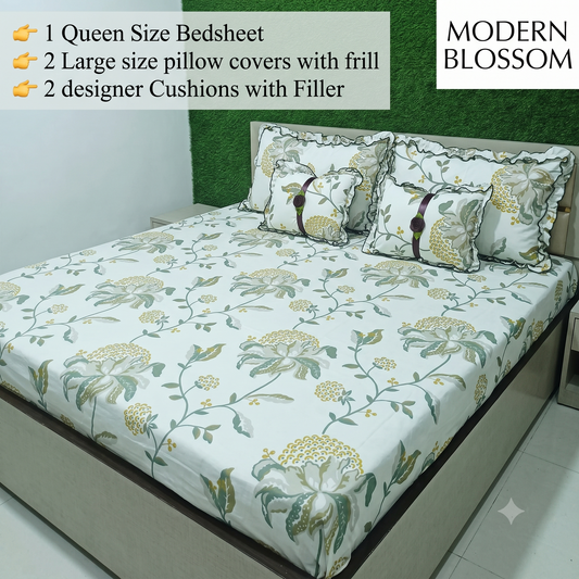 Floral 5-Piece Bedding Set - Light Green