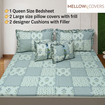 Floral 5-Piece Bedding Set - Cream Square