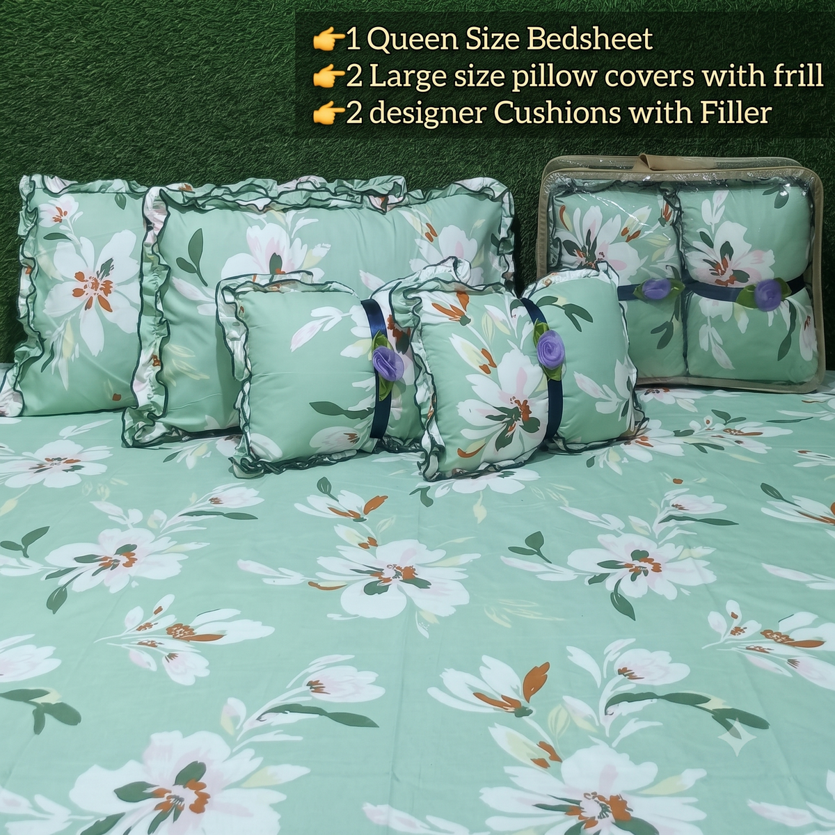 Floral 5-Piece Bedding Set - Sea Green