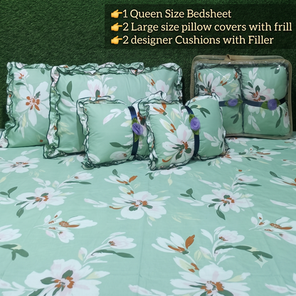 Floral 5-Piece Bedding Set - Sea Green