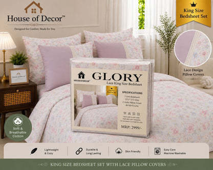 King Size 250TC Pure Cotton Bedsheet Set - Pink Cream