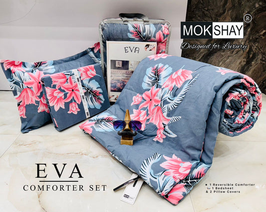4-Piece Double Bed Comforter Set - Gray Pink