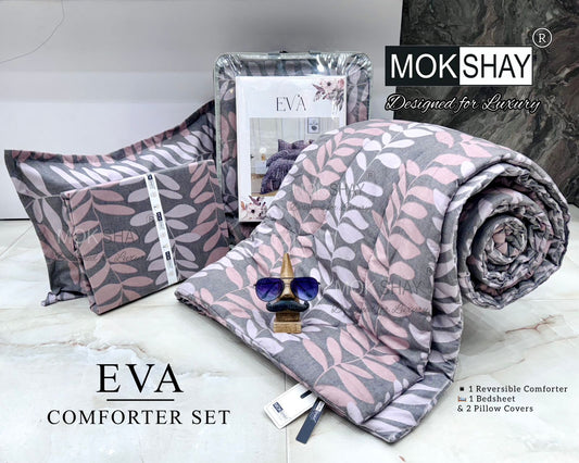 4-Piece Double Bed Comforter Set - Gray White Peach