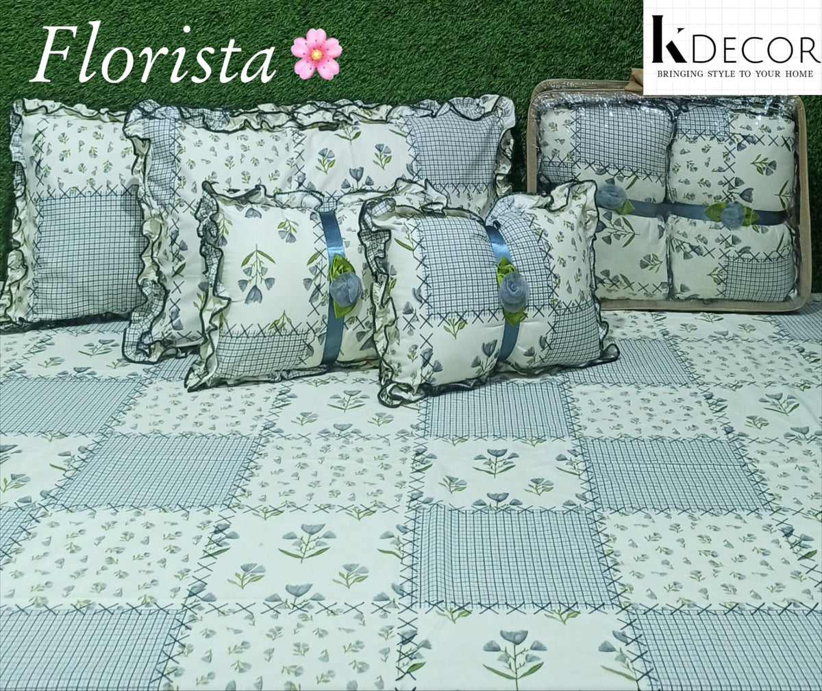 Floral 5-Piece Bedding Set - Cream Square