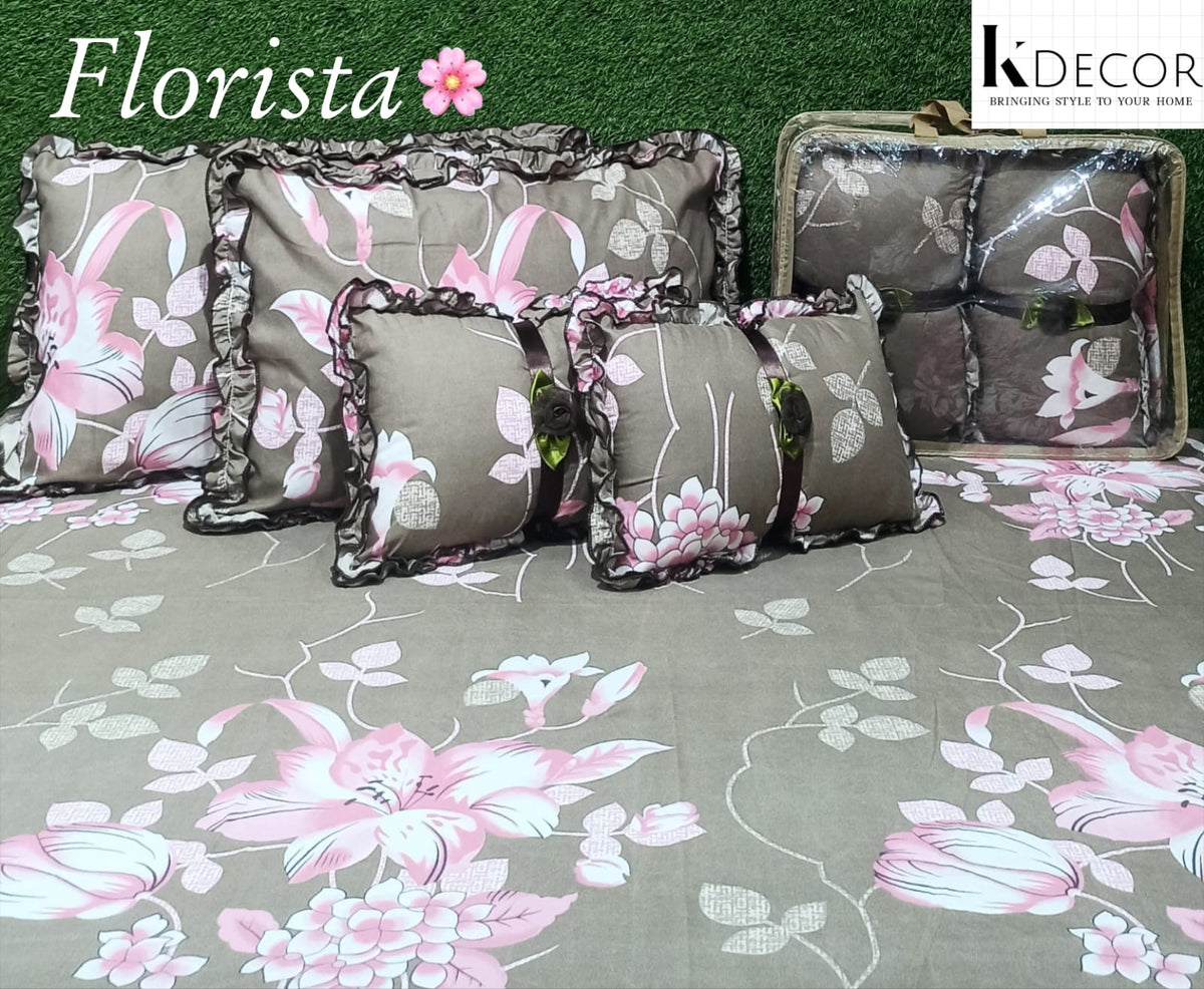 Floral 5-Piece Bedding Set - Gray Pink